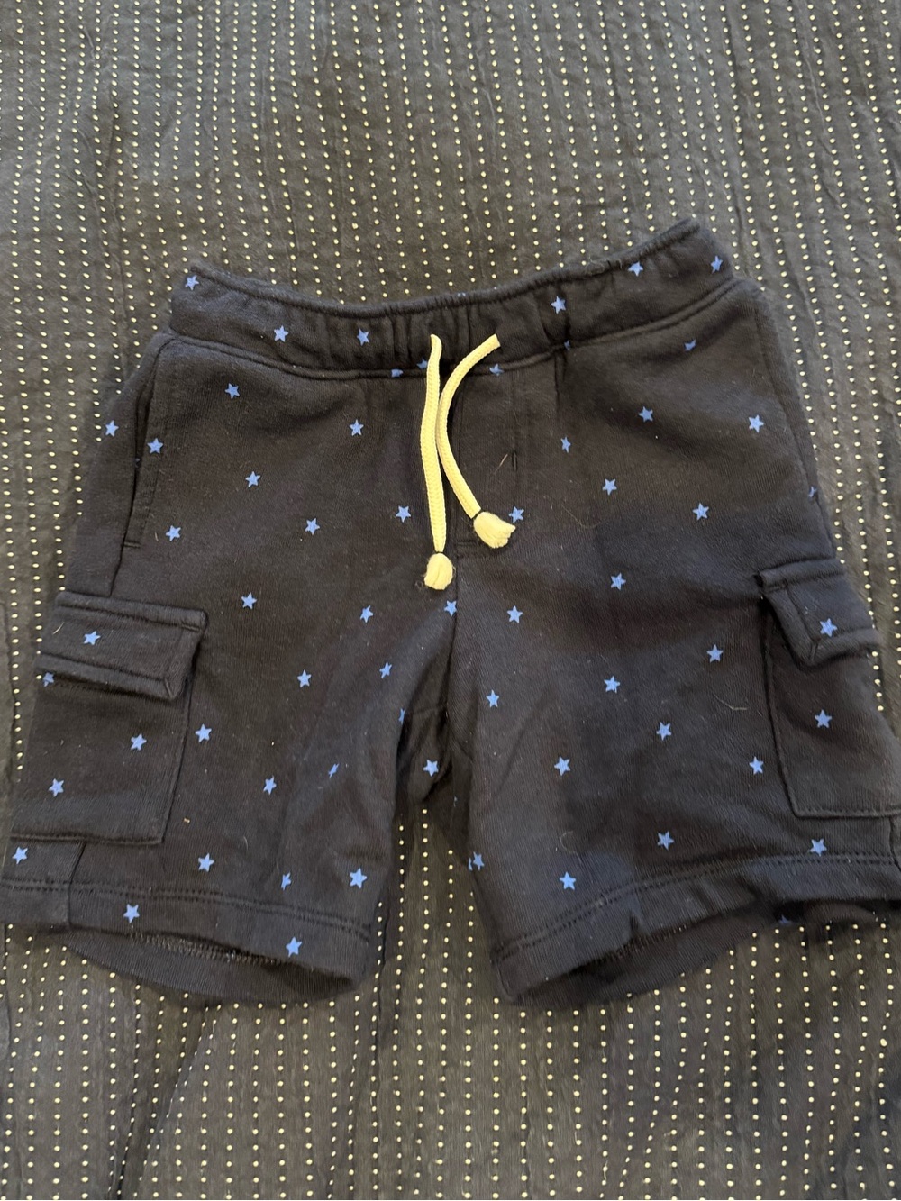 Navy & Blue Star-Print Cotton Cargo Shorts with white drawstring